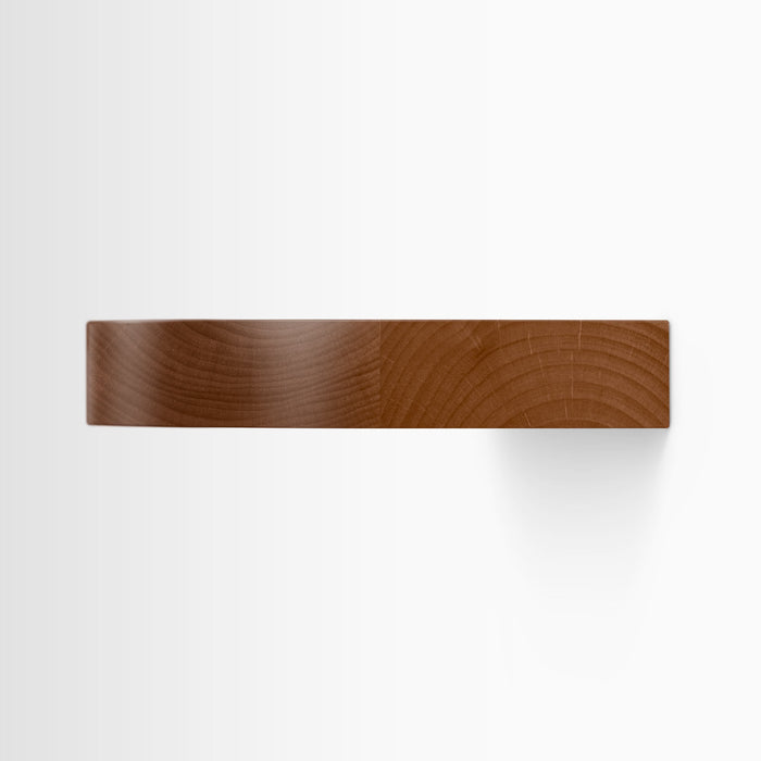 Aksel RADius Nutmeg Rustic Floating Shelf side view highlighting smooth rounded edges and natural nutmeg wood grain