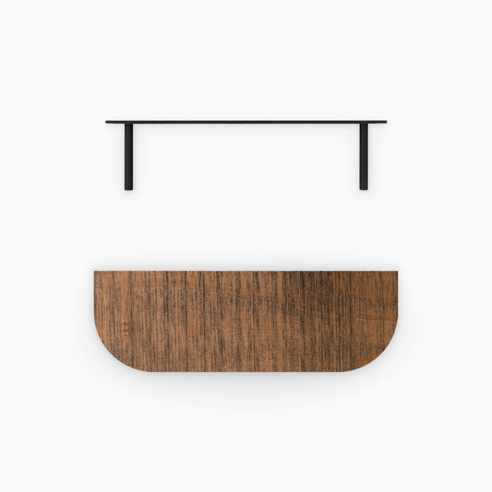 Aksel RADius Nutmeg Rustic Floating Shelf with visible dark metal floating shelf brackets and textured hardwood grain