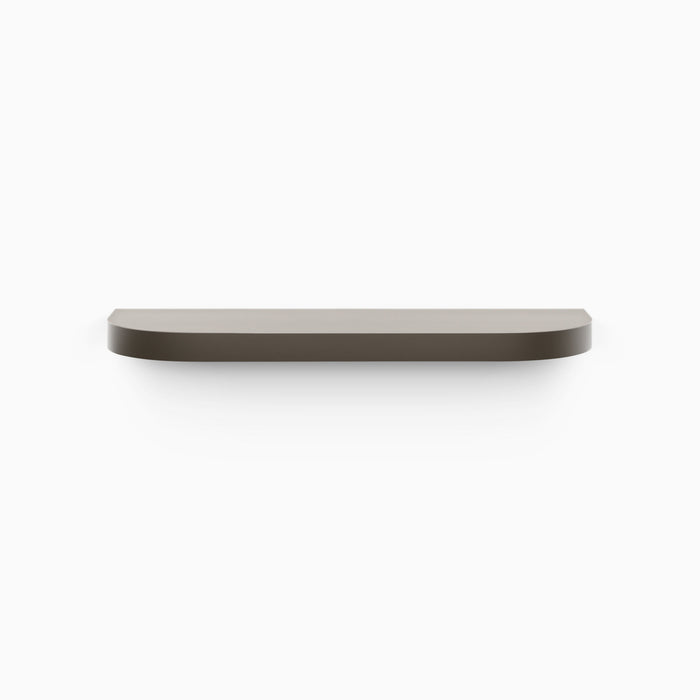 Aksel RADius Tungsten Floating Shelf with smooth rounded corners and sleek tungsten finish for modern wall display and organization