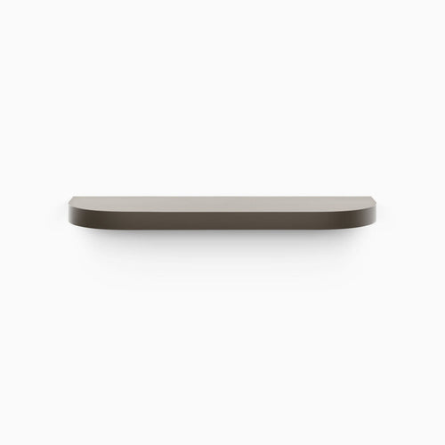Aksel RADius Tungsten Floating Shelf with smooth rounded corners and sleek tungsten finish for modern wall display and organization