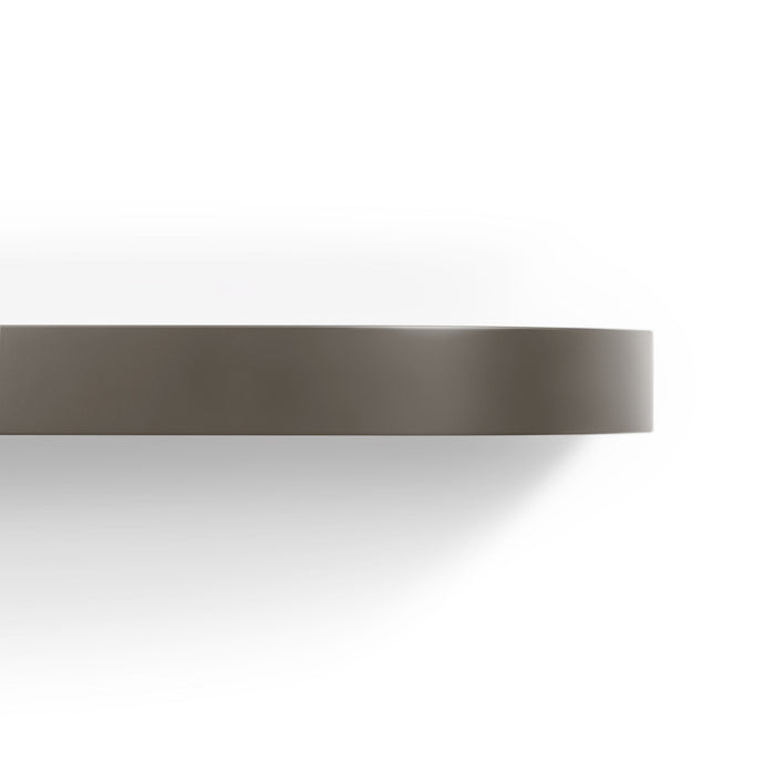 Aksel RADius Tungsten Floating Shelf side profile highlighting smooth round corners and sleek tungsten finish by Shelfology