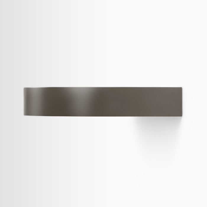 Aksel RADius Tungsten Floating Shelf side view highlighting smooth rounded corner and sleek tungsten finish by Shelfology