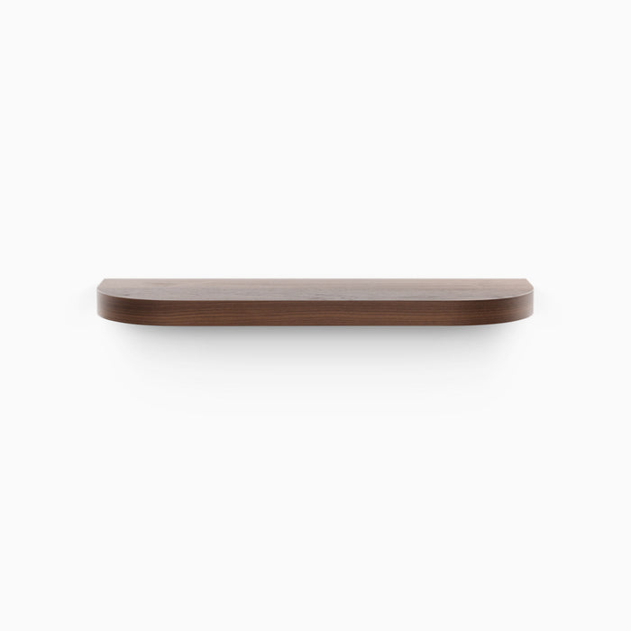 Clearance — Aksel RADius Walnut Shelf — 24" length x 10" depth x 1.75" thick with smooth rounded edges and rich walnut finish