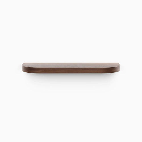 Clearance — Aksel RADius Walnut Shelf — 24" length x 10" depth x 1.75" thick with smooth rounded edges and rich walnut finish