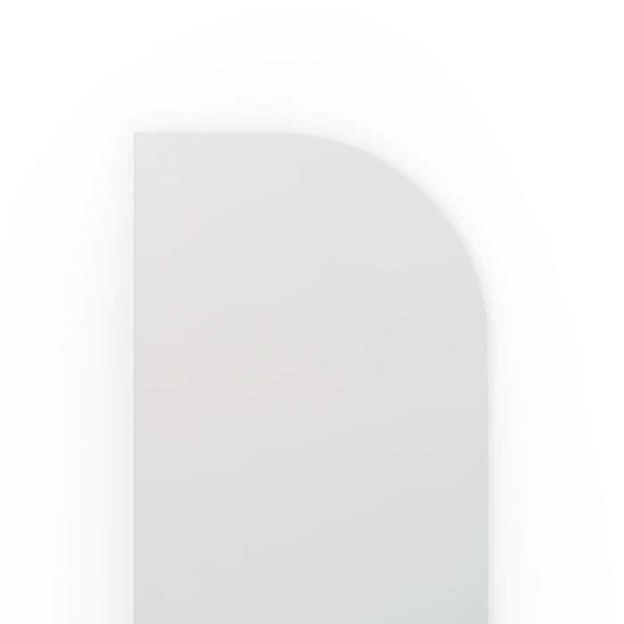 Aksel RADius White Floating Shelf close-up highlighting softly curved corner and sleek minimalist solid hardwood design