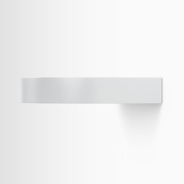 Aksel RADius White Floating Shelf side view emphasizing smooth curved corners and minimalist hardwood wall shelf design