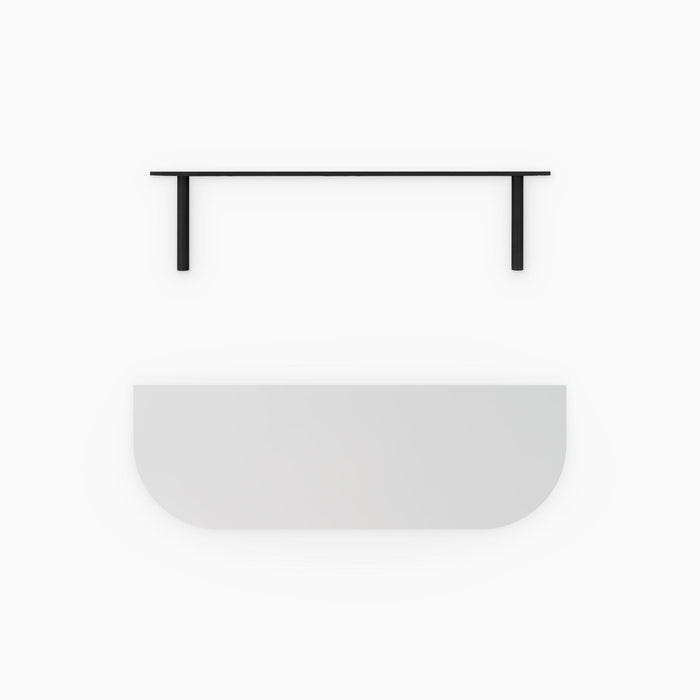 Aksel RADius White Floating Shelf with smooth rounded edges and black metal floating shelf brackets against white background