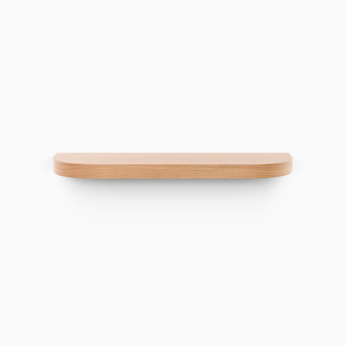 Aksel RADius White Oak Floating Shelf with smooth rounded edges and minimalist solid hardwood design against white background