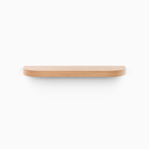 Aksel RADius White Oak Floating Shelf with smooth rounded edges and minimalist solid hardwood design against white background
