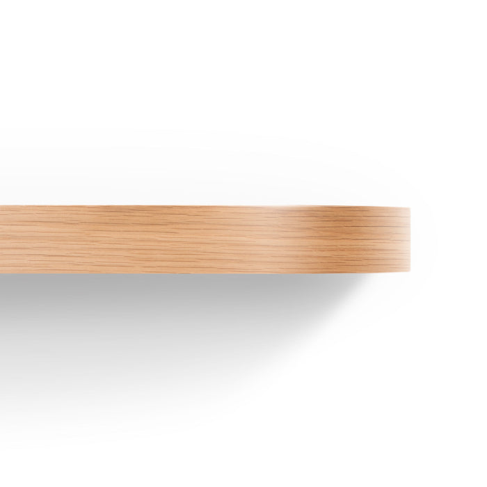 Aksel RADius White Oak Floating Shelf side view showing smooth rounded edges and natural wood grain finish
