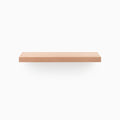 A sleek Aksel Unfinished Mahogany Floating wood shelf against white background for stylish wall display and organization.