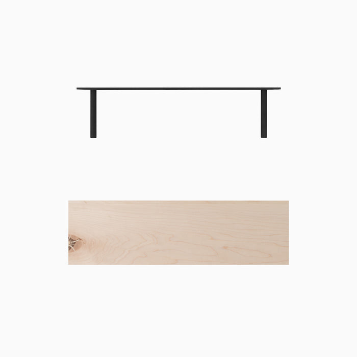 Aksel Unfinished Maple Floating Shelf with black metal floating shelf brackets for minimalist wall organization by Shelfology