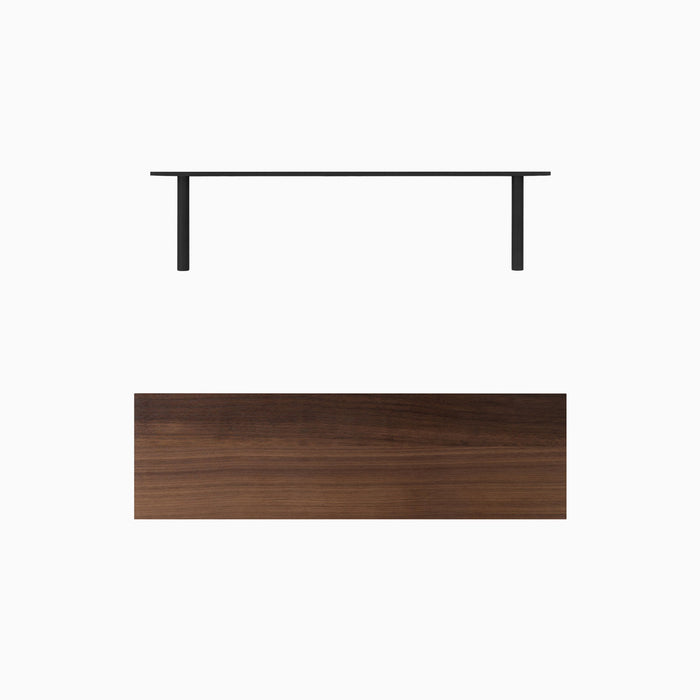 Aksel Walnut Floating Shelf with sleek black metal floating shelf hardware for modern wall display and organization.