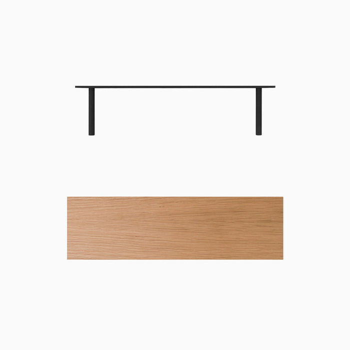Aksel White Oak Floating Shelf with smooth natural grain and discreet sturdy black metal floating shelf brackets by Shelfology