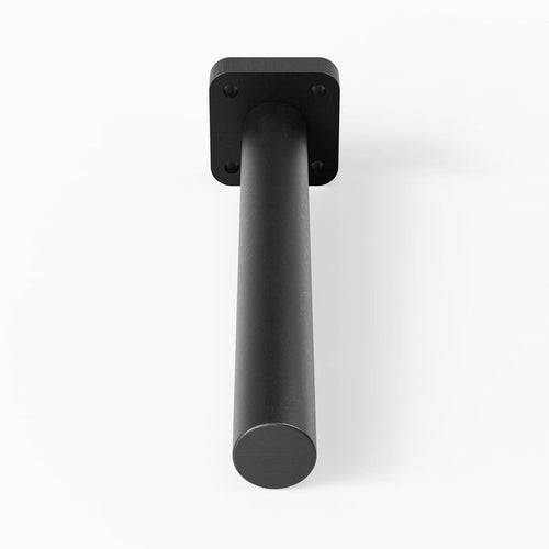 Aksel XD Single Rod Floating Shelf Bracket in matte black steel, engineered for robust support of mega deep floating shelves and wall-mounted display ledges