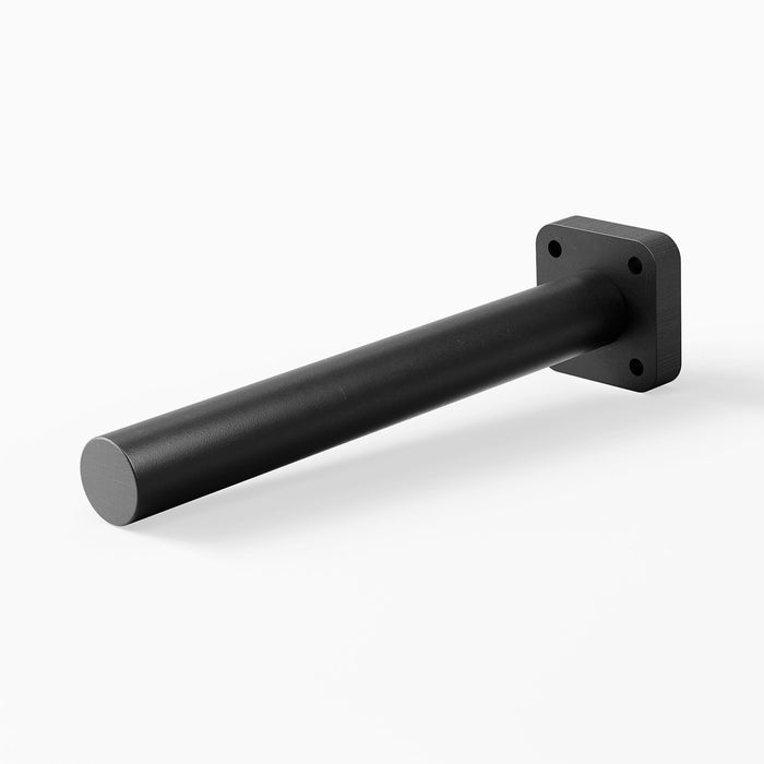 Aksel XD Single Rod Floating Shelf Bracket in matte black steel, engineered for ultra-strong, minimalist support of deep floating shelves and display ledges.