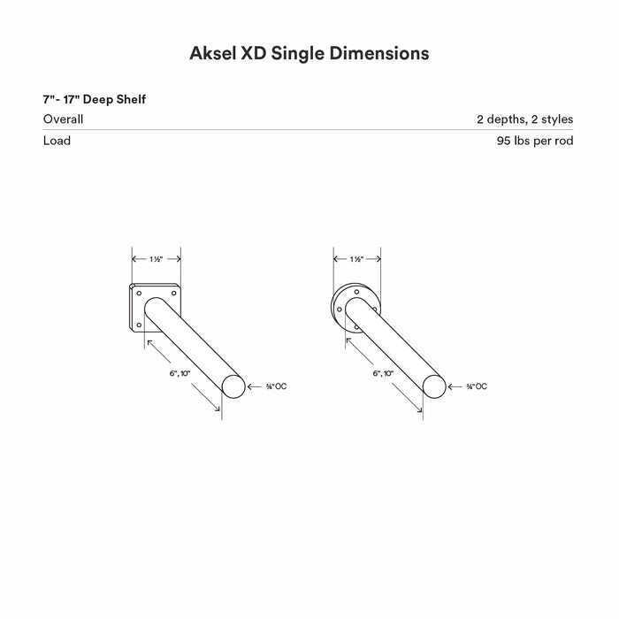 Aksel XD Single Rod Floating Shelf Bracket in black steel with heavy-duty design for mega deep wall shelf support by Shelfology