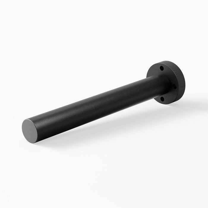Aksel XD Single Rod Floating Shelf Bracket in matte black steel, designed for heavy-duty, minimalist support of mega deep floating shelves and display ledges.