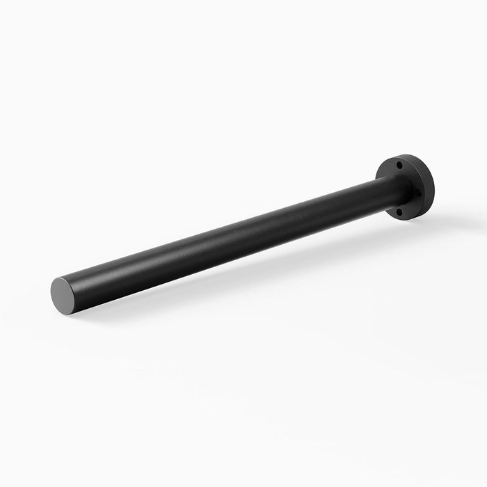 Aksel XD Single Rod Floating Shelf Bracket in matte black steel, designed for heavy-duty support of mega deep floating shelves and display ledges.