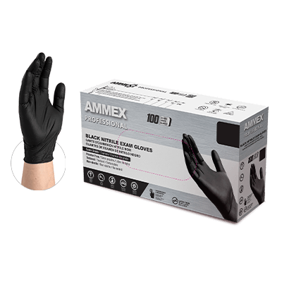 AMMEX Professional Black Nitrile PF Exam SM Gloves