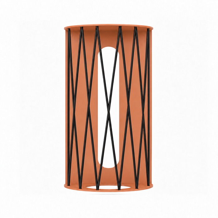 Ball Hog Basketball Shelf in orange and black with an open cylindrical design for basketball storage and display