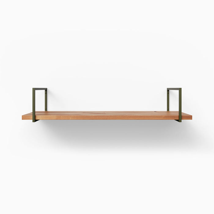 Bart Alder Wall Shelf with natural alder wood and dark metal floating shelf brackets for minimalist wall display