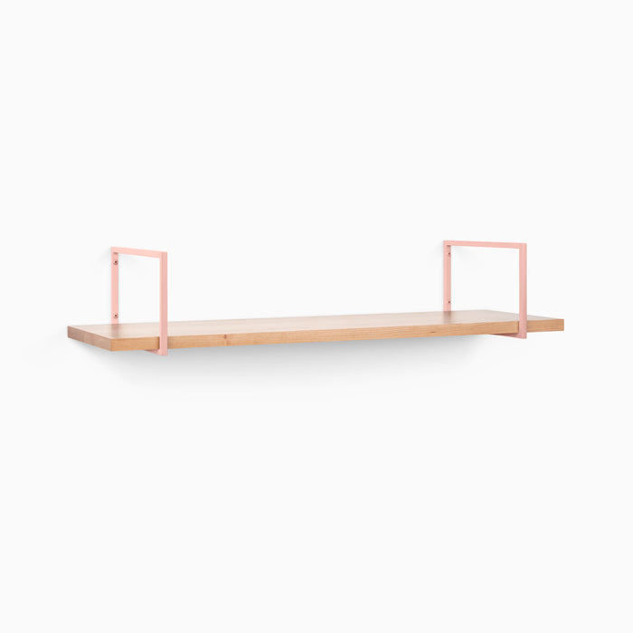 Bart Cherry Wall Shelf with warm cherry wood and soft pink metal floating shelf brackets for stylish wall storage