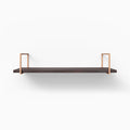 Bart Dutch Mocha Wall Shelf with smooth mocha wood and minimalist copper metal floating shelf brackets for sleek display and organization