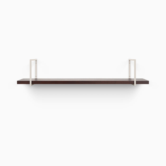 Bart Dutch Mocha Wall Shelf with smooth mocha wood and minimalist light metal floating shelf brackets for refined wall organization