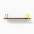Bart Espresso Rustic Wall Shelf with textured dark wood and brass metal floating shelf brackets for elegant wall display and organization
