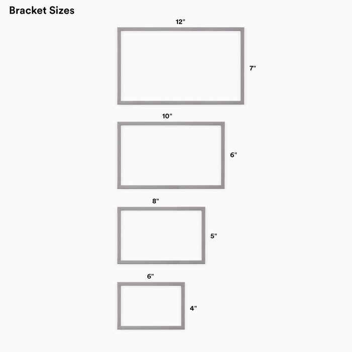 Bart Tungsten Wall Shelf bracket size options in varying rectangular metal frames for customizable wall display hardware