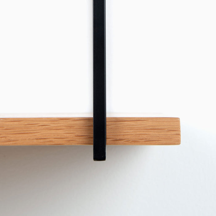 Bart Tungsten Wall Shelf with natural wood floating on matte black metal shelf bracket for modern wall display