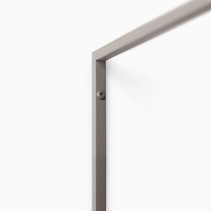 Bart Tungsten Wall Shelf close-up of smooth tungsten metal floating shelf bracket with minimalist screw detail