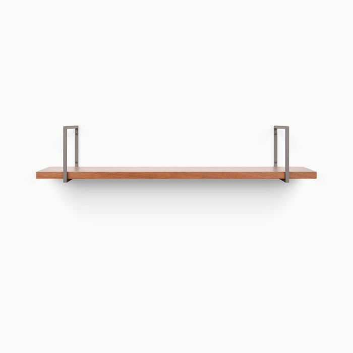 Bart Mahogany Wall Shelf with rich mahogany wood and minimalist stainless steel floating shelf brackets for sleek wall display