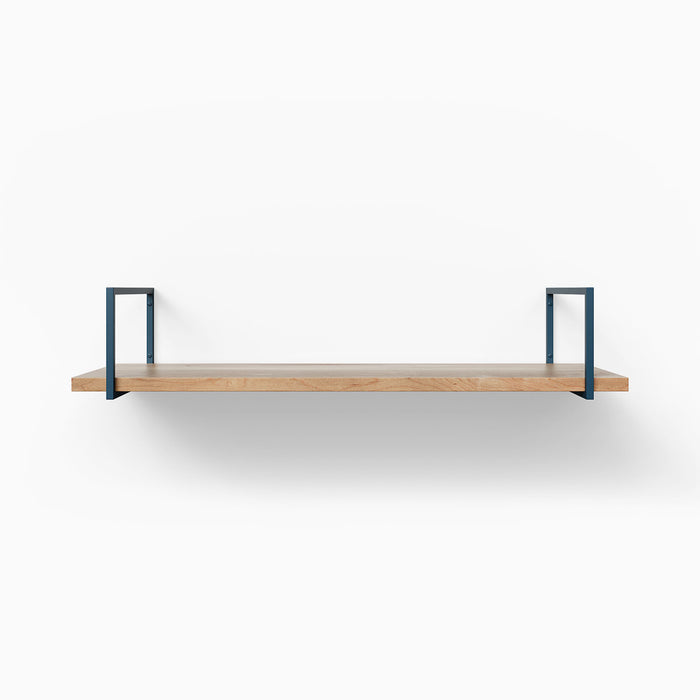 Bart Maple Wall Shelf with natural maple wood and matte black metal floating shelf brackets for minimalist wall display