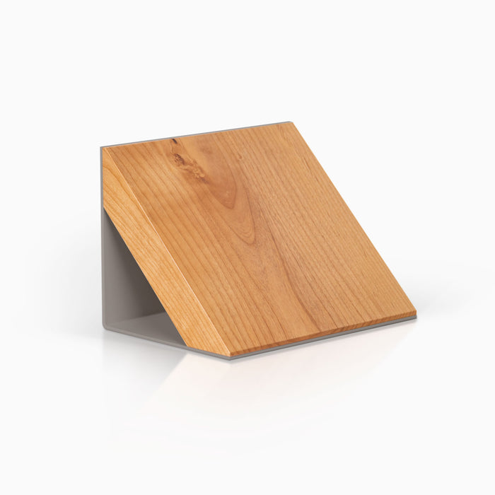 Book Wedgie Part Deux - Metal + Wood Book Rest with smooth alder wood surface and sleek arsenic steel base for modern reading spaces
