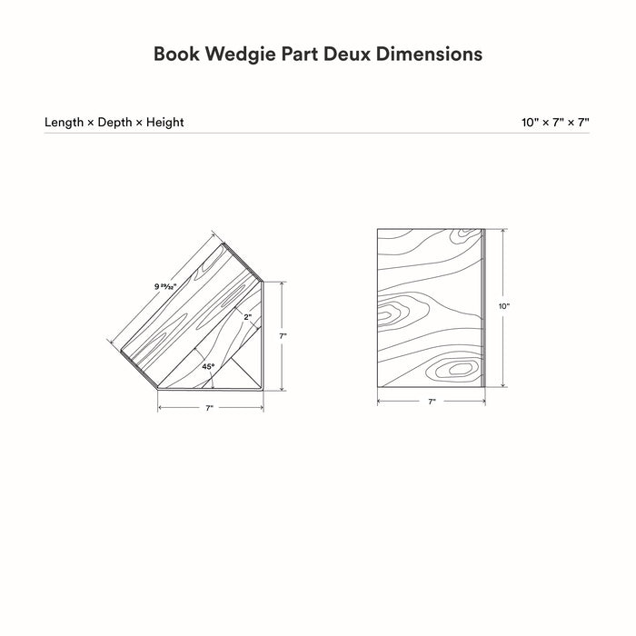 Book Wedgie Part Deux - Metal + Wood Book Rest technical drawing showing precise dimensions and wood grain details for design clarity