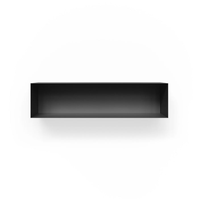 Brently Box Shelf in sleek black steel with a minimalist rectangular design for versatile wall display and organized storage.