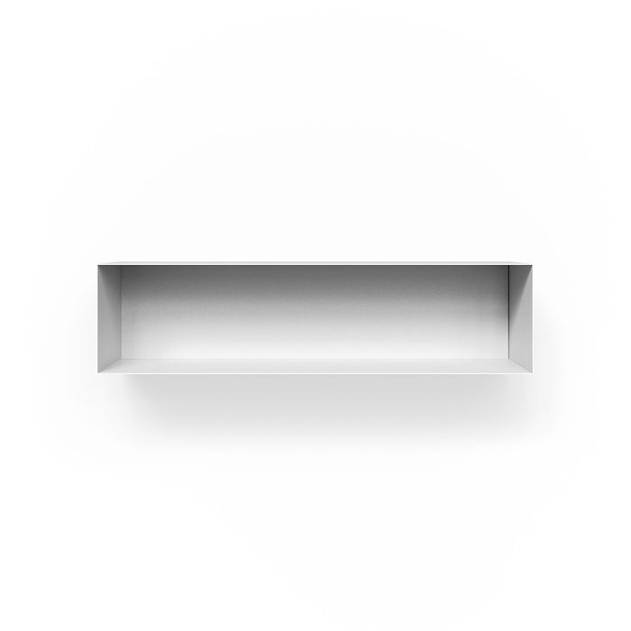 Brently Box Shelf in clean white steel, offering a minimalist wall-mounted storage solution that elevates display and organization.