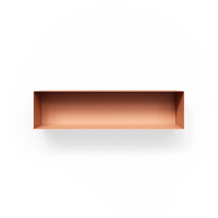 Brently Box Shelf in warm clay-colored steel offering a minimalist wall-mounted storage solution that enhances organization with sleek, durable design