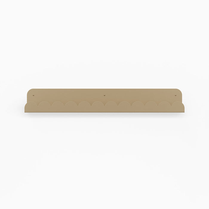 Bubble Picture Ledge in neutral matte steel with scalloped edge designed for playful wall display and organization.