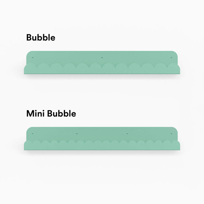 Bubble Picture Ledge in muted aqua steel with scalloped edge offering playful display and wall organization options.