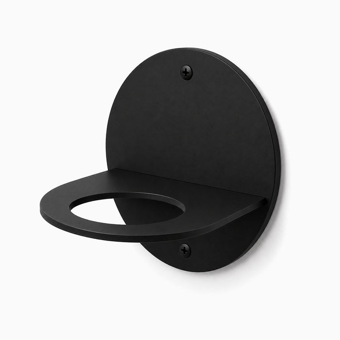 Change Up Baseball Display Shelf in matte black steel featuring a minimalist circular backplate and sturdy ledge to proudly showcase a baseball on the wall