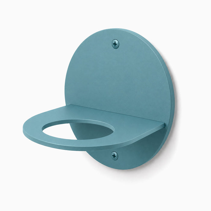 Change Up Baseball Display Shelf in steely blue steel with a minimalist circular backplate and open center ledge for clean, modern baseball display.