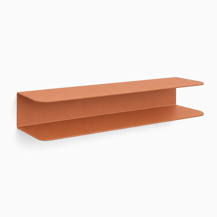 Chuck It Up Shoe Rack in warm clay color featuring two straight shelves with rounded corners, designed for wall mounting and off-the-floor shoe storage.