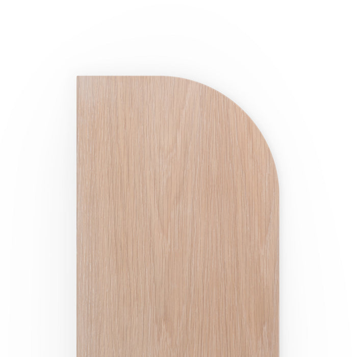 Aksel RADius Glazed White Oak Floating Shelf top view showing smooth rounded corner and natural white oak grain texture