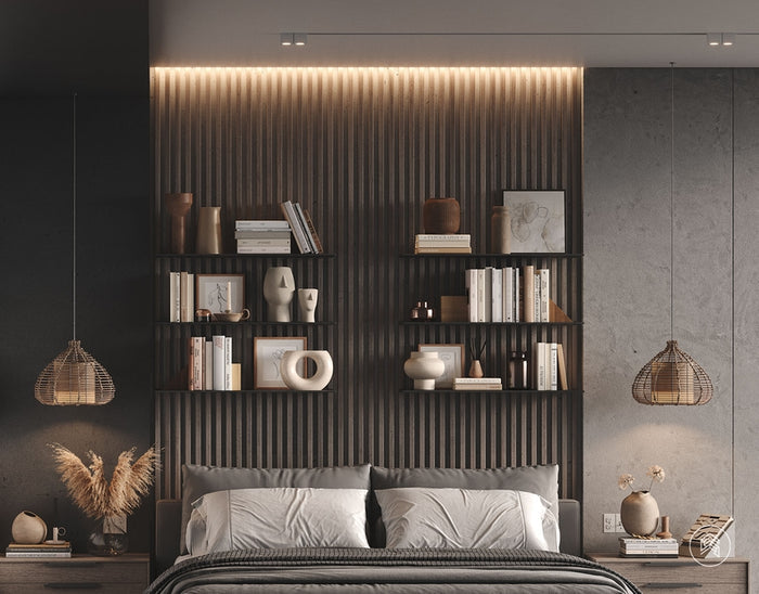 Clearance — Black Tromso FM3 Steel Floating Shelf — 20" length x 12" depth in matte black steel showcasing a sleek, modern wall shelf design for stylish storage and decor display.