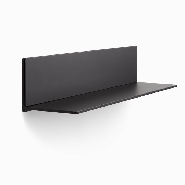 Clearance — Black Tromso FM3 Steel Floating Shelf — 20" length x 12" depth with sleek matte black finish and robust steel construction for minimalist wall display and organization.