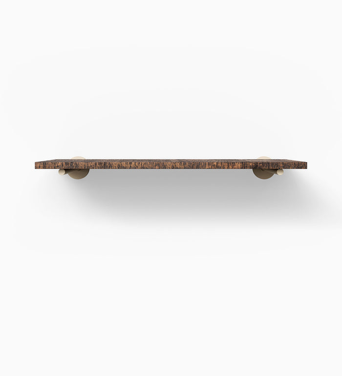 Clearance — Clear Maple Slab — 26" Length x 6" Depth x .75" Thick floating shelf in rich espresso finish with minimalist mixed-material wall brackets for sleek, functional display.