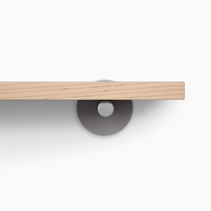 Roderick Maple Wall Shelf with smooth maple finish and arsenic gray metal floating shelf bracket for modern display